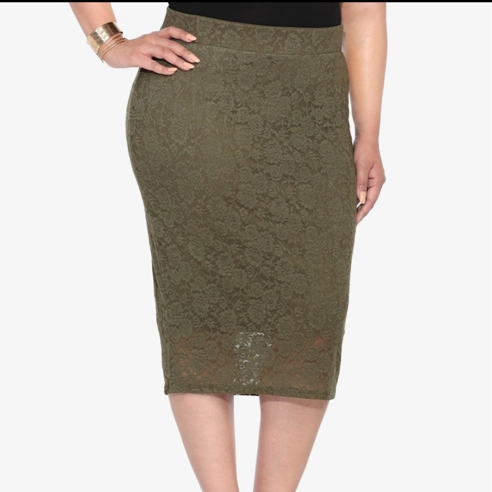 Torrid Olive Lace Midi Skirt